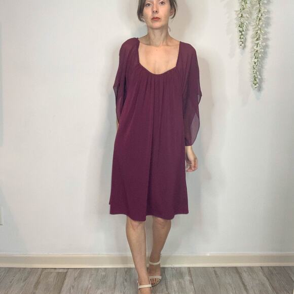 NWT ALICE + OLIVIA boho silk off shoulder flouce dress wide sleeve currant 2388 - Picture 12 of 15